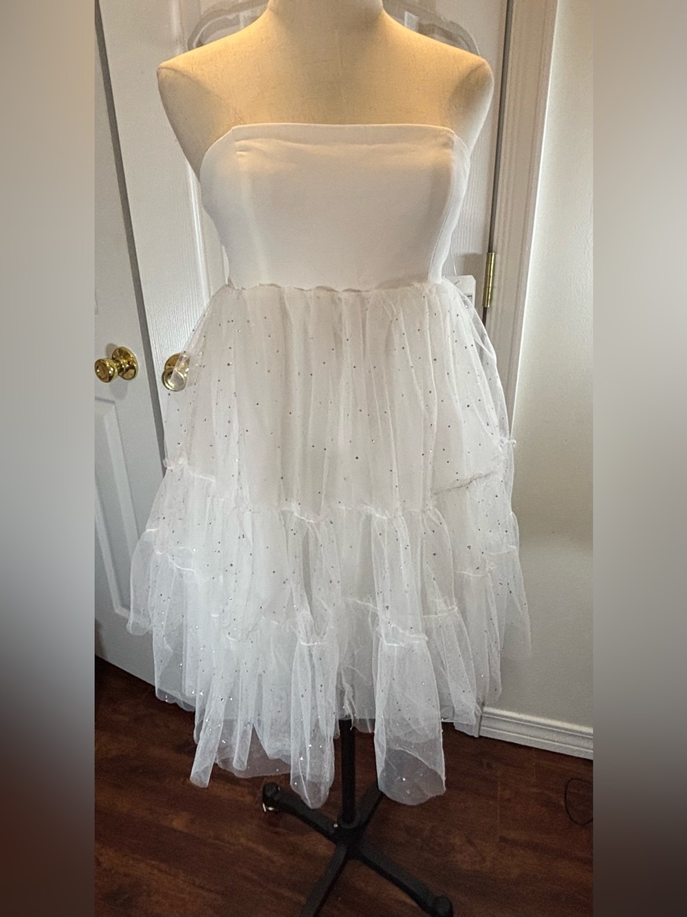 Altar'd State White Strapless Sequin Tulle Dress